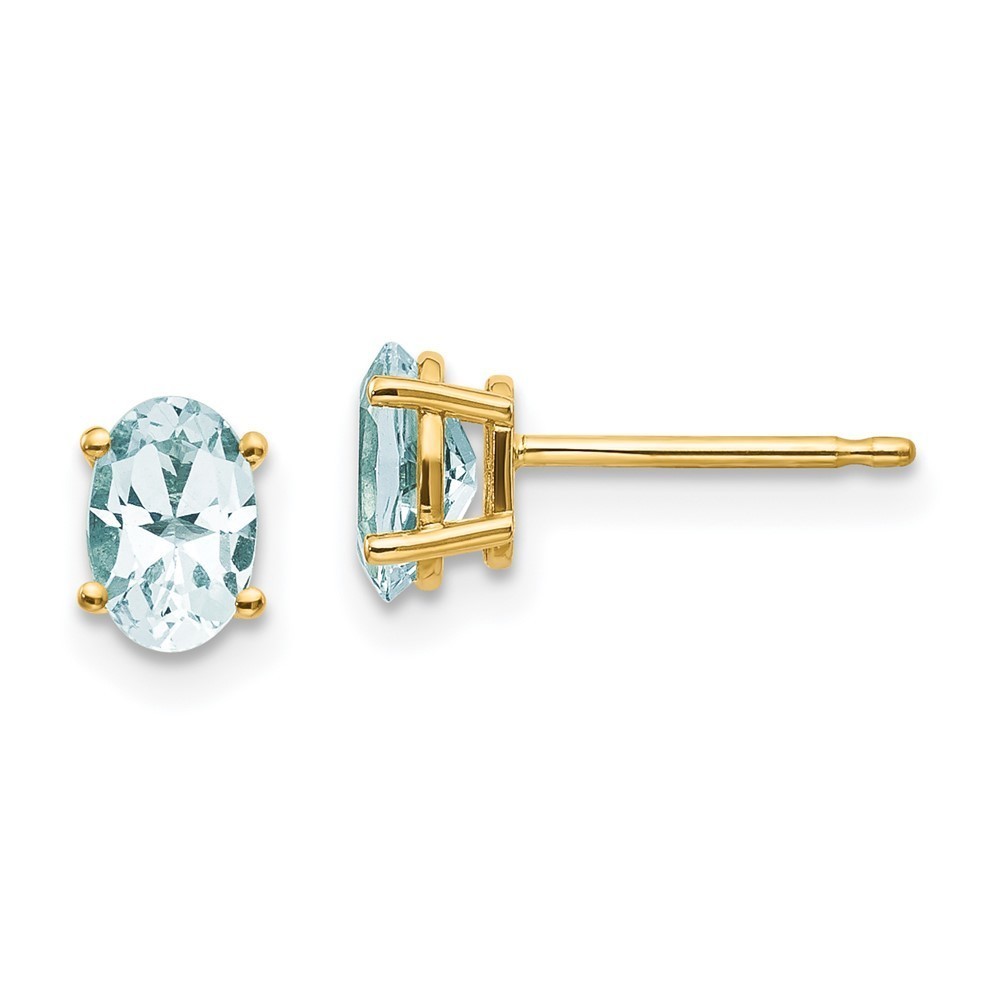 14k Yellow Gold 6x4 Oval March/March Blue Aquamarine Birthstone Post Earrings